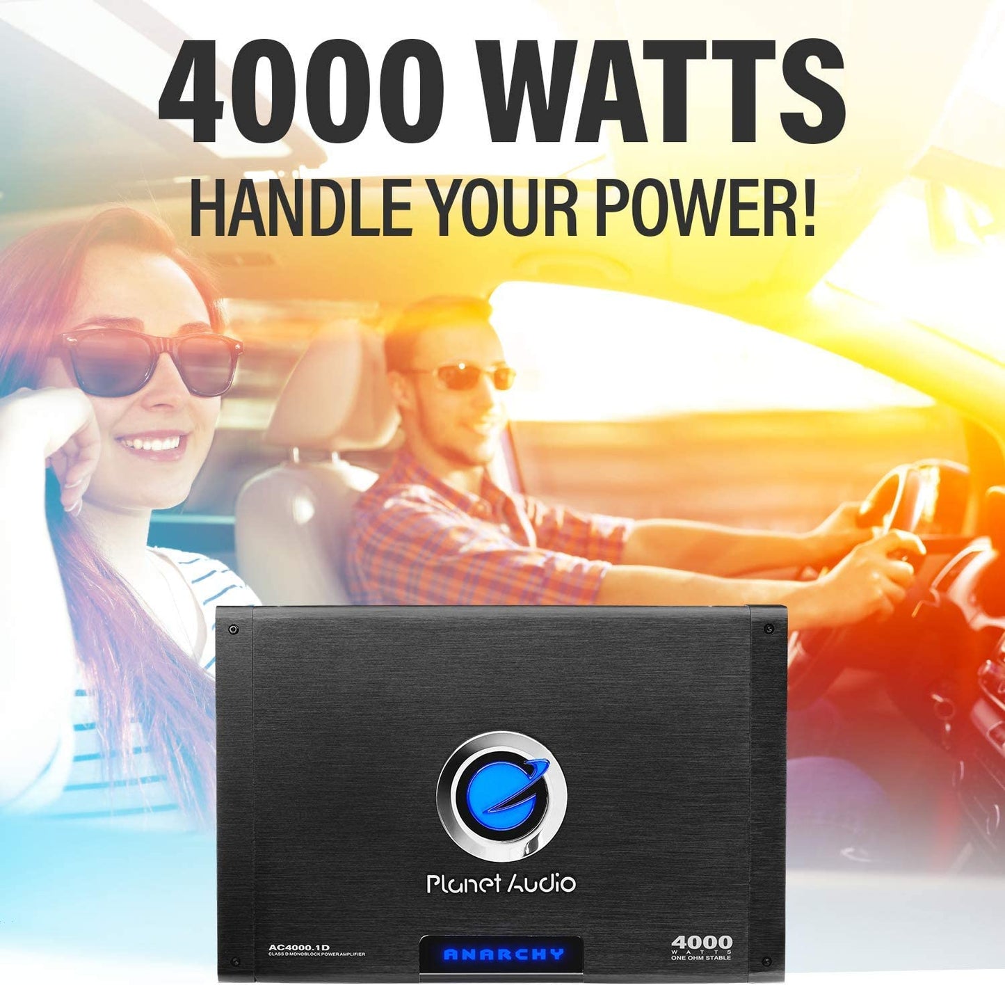 AC4000.1D Class D Monoblock Car Amplifier - 4000 High Output, 1 Ohm Stable, Low Level Inputs, Low Pass Crossover, Bass for Subwoofer