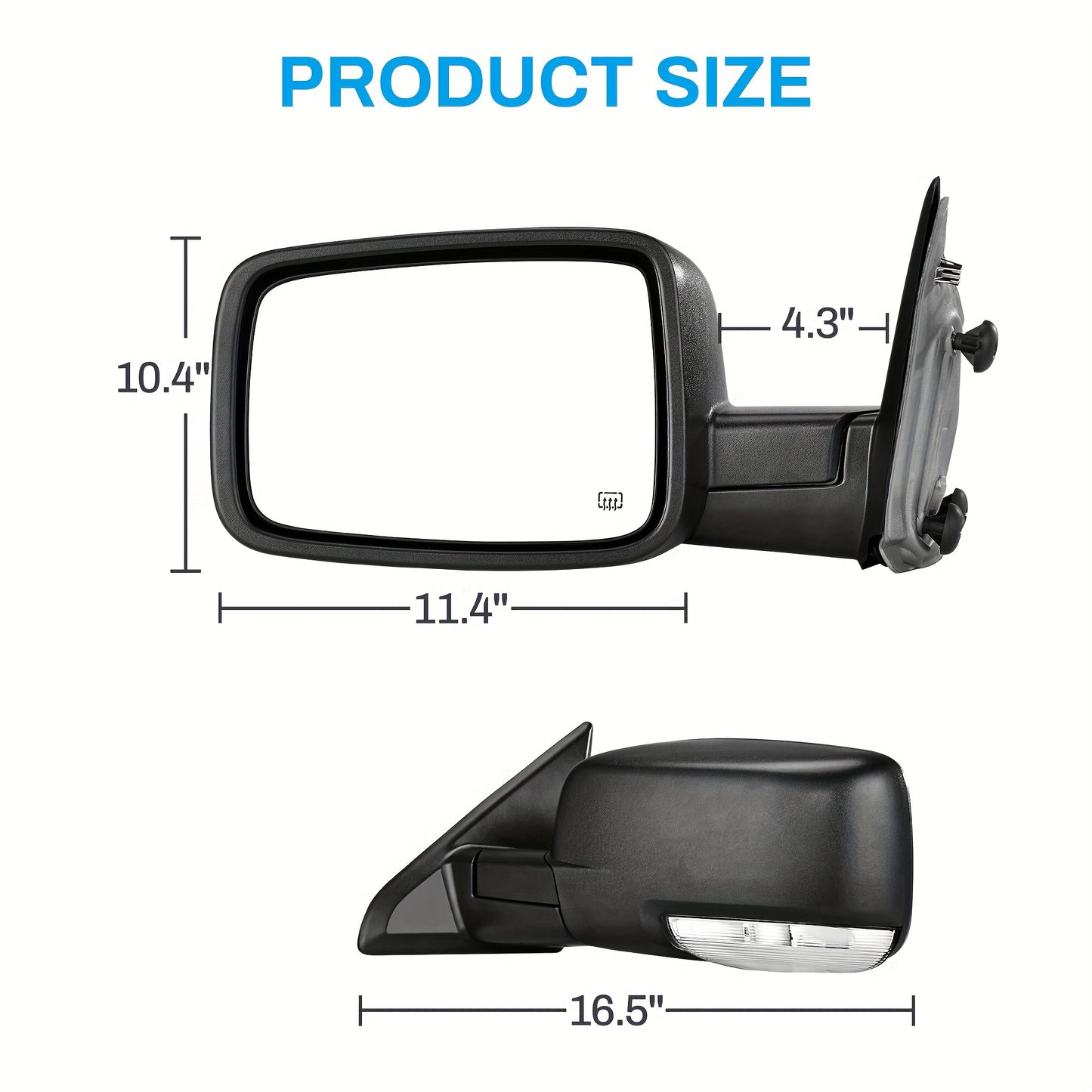 Right Passenger Side Mirror for Ram 1500 2009-2016 for Ram 2500 3500 4500 5500 2010-2016 Door Mirror Power Adjustable Heated Led Turn Signal Puddle Light