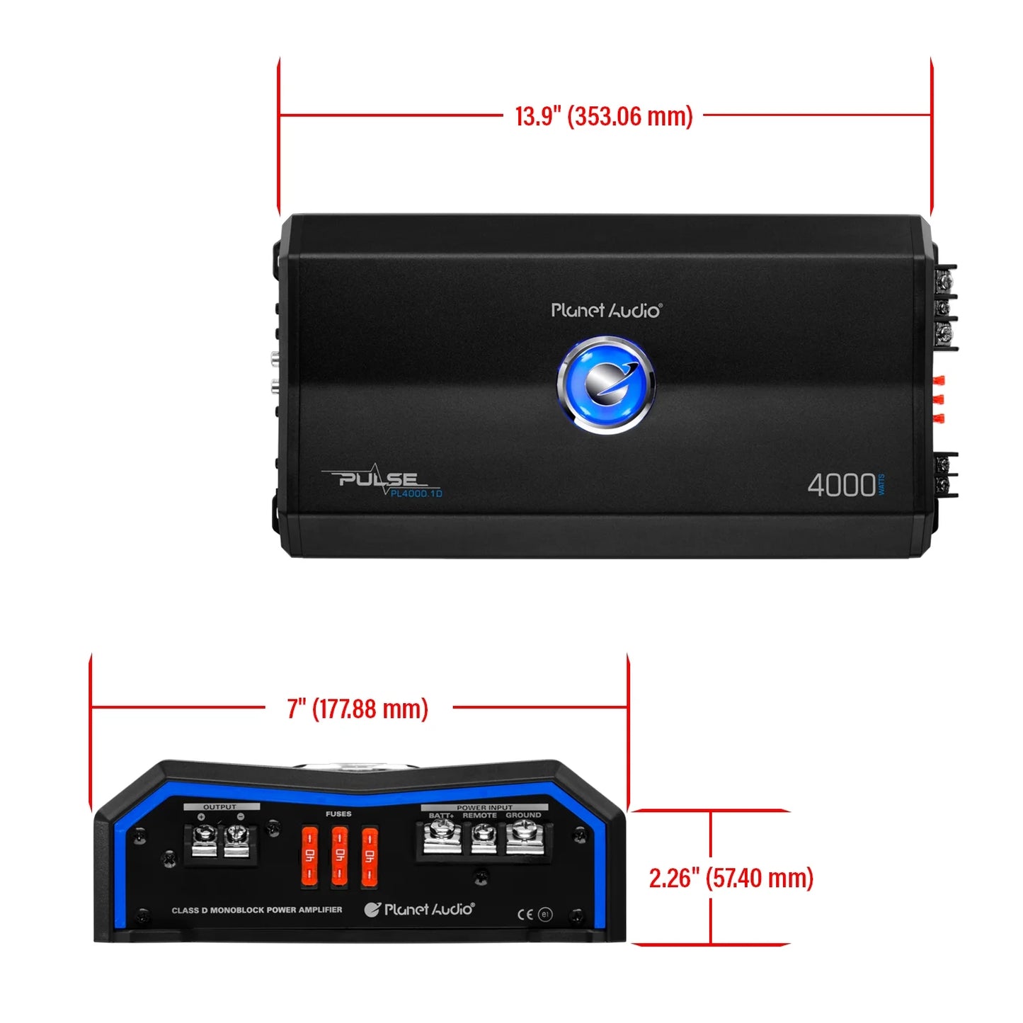 PL4000.1D 4000 W Max 1 Ohm Monoblock Class D Car Stereo Amplifier