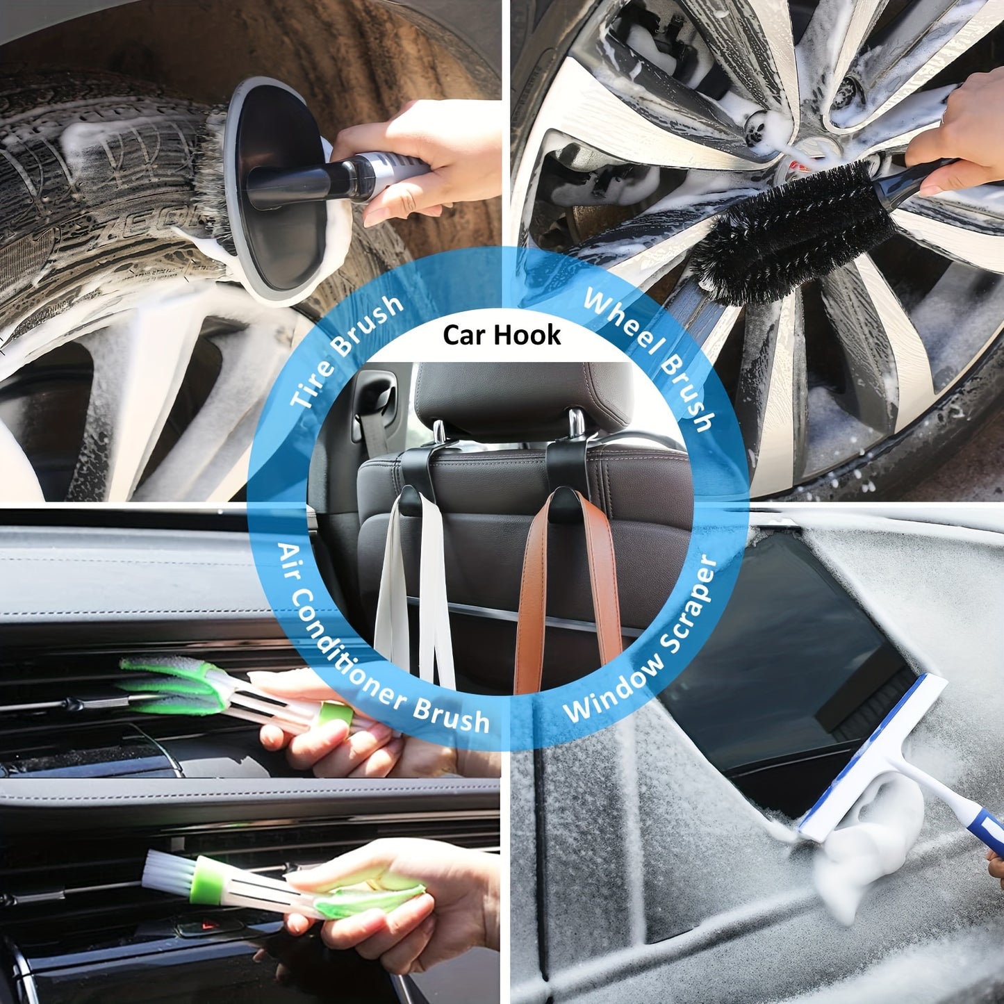 41pcs High Power Car Cleaning Kit: Complete Car Care Tools with Handheld Vacuum, Collapsible Bucket, Windshield Tool, Gel, Snow Shovel, Tire Brush, and More