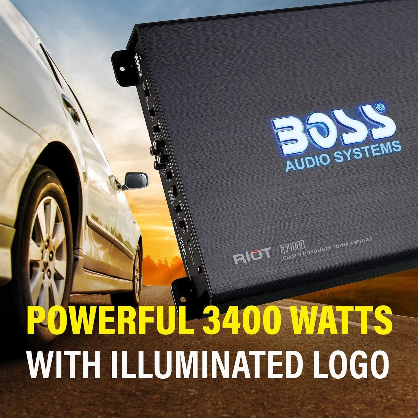 R3400D Class D Car Amplifier - 3400 High Output, 1 Ohm Stable, Digital, Monoblock, Mosfet Power Supply, Great for Subwoofers