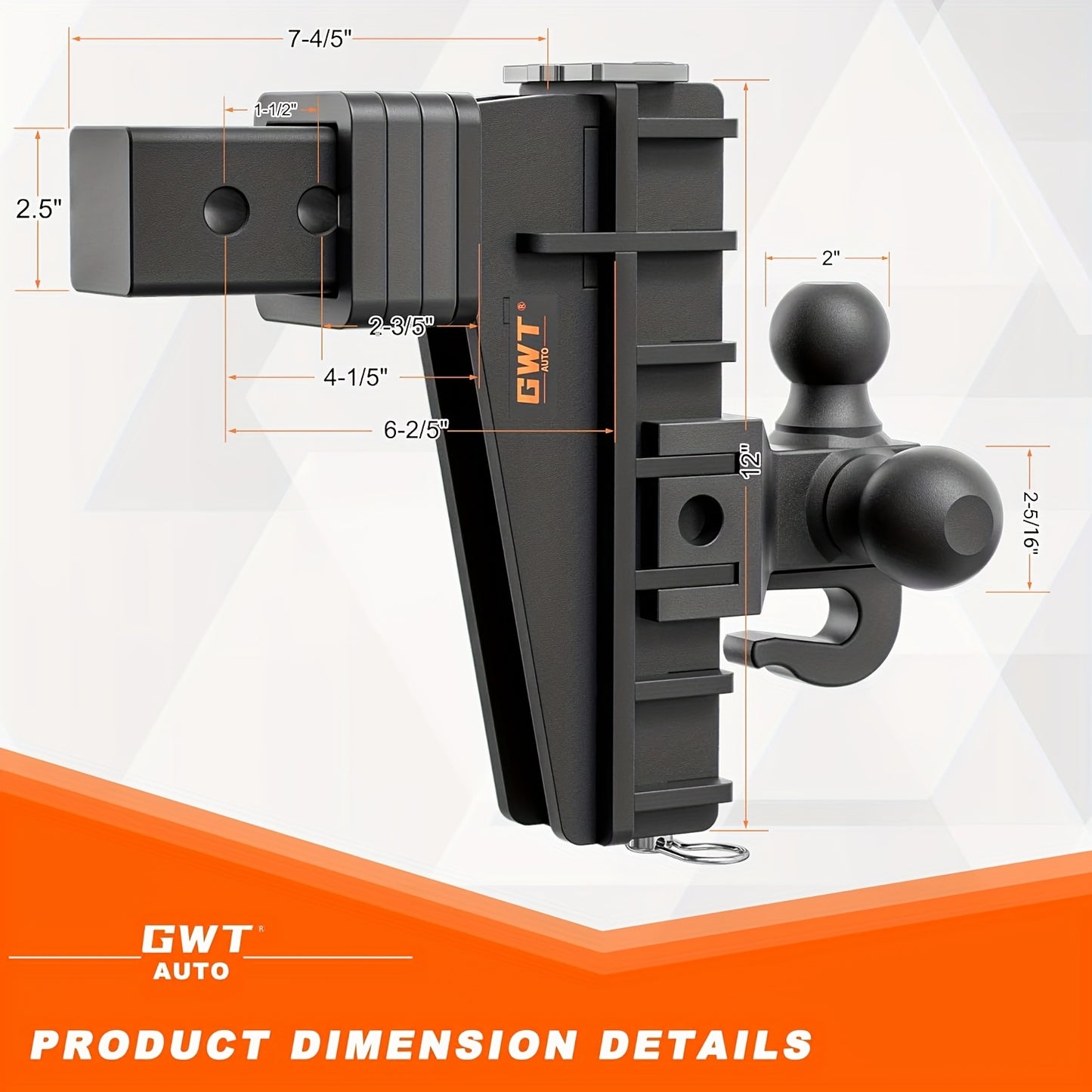 Heavy-Duty Adjustable Trailer Hitch with Hook - 2.5" Receiver, 8" Drop, 18500 LBS Capacity, Tri-Ball Design (1-7/8" to 2-5/16") for Smoother Towing, Easy Installation, Durable Iron Construction, Corrosion-Resistant Finish, Ve
