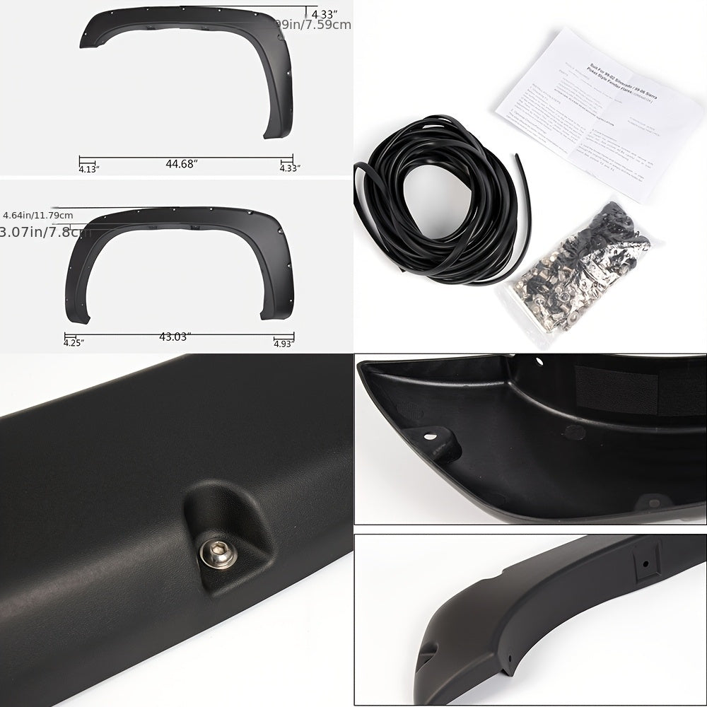 Pocket Rivet Upgrade Fender Flares, For Chevy Silverado1999-2006/ GMC Sierra1999-2006 (Incl. 2007 Classic Models/Not Fit Dually & Step-side Models), Wheel Tire Fenders Textured