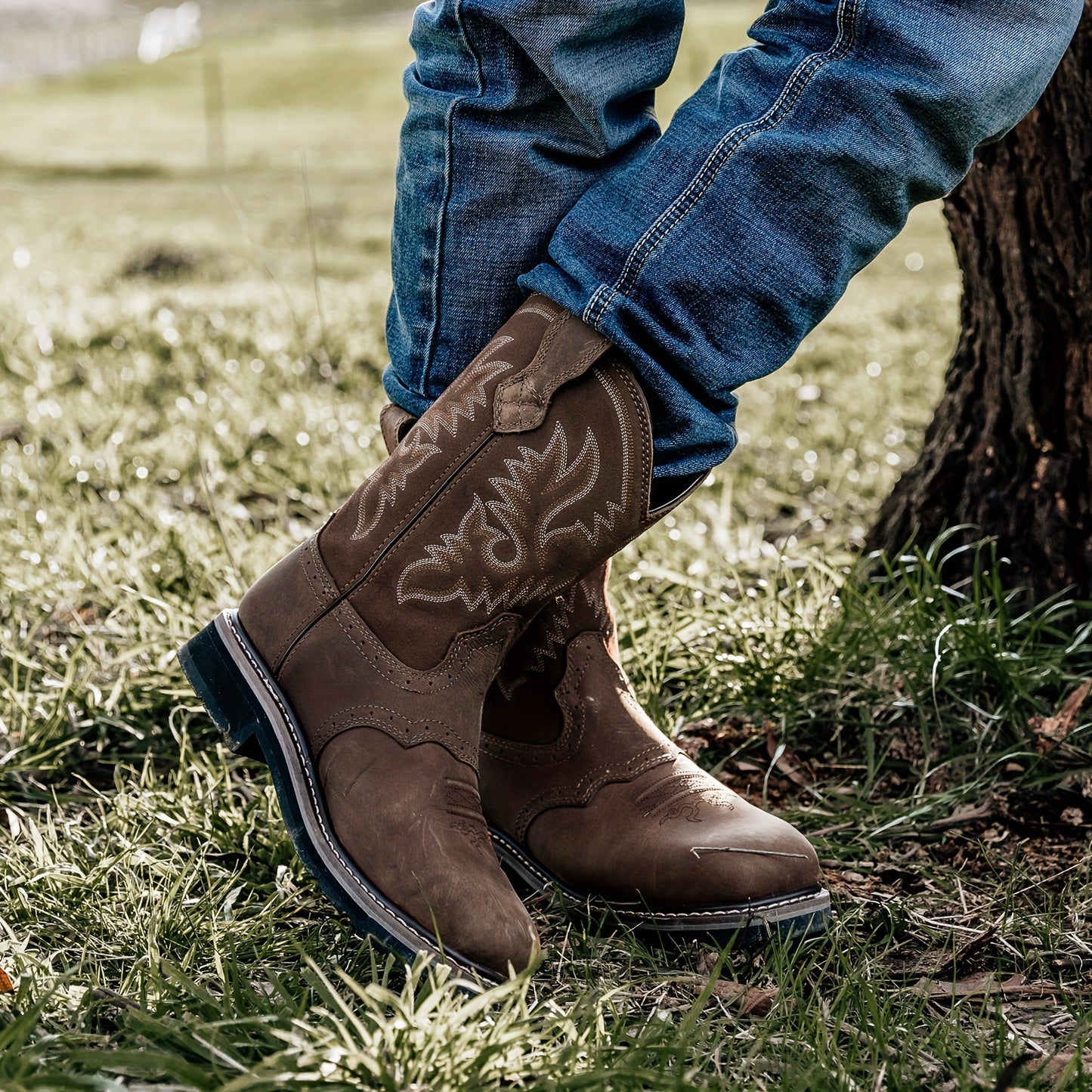 Men's Western Cowboy Steel Toe Work Boots - Industrial & Construction Boots with Square Toe, Soft Toe Option, and Safety Features for Heavy-Duty Protection and Comfort
