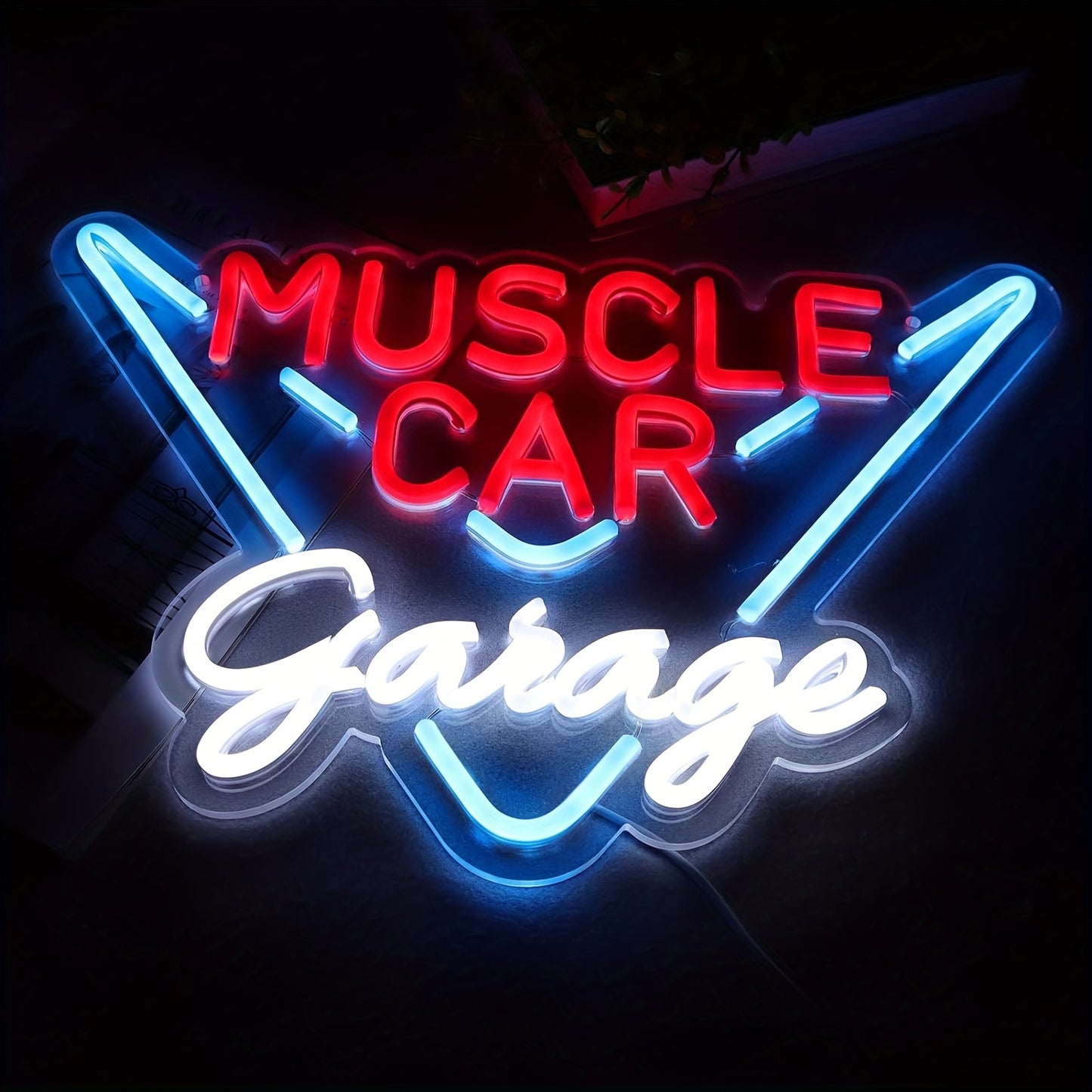 Muscle Car Garage LED Neon Sign - USB Powered, Polished Metal Finish for Man Cave, Bedroom, Auto Shop & Garage Decor