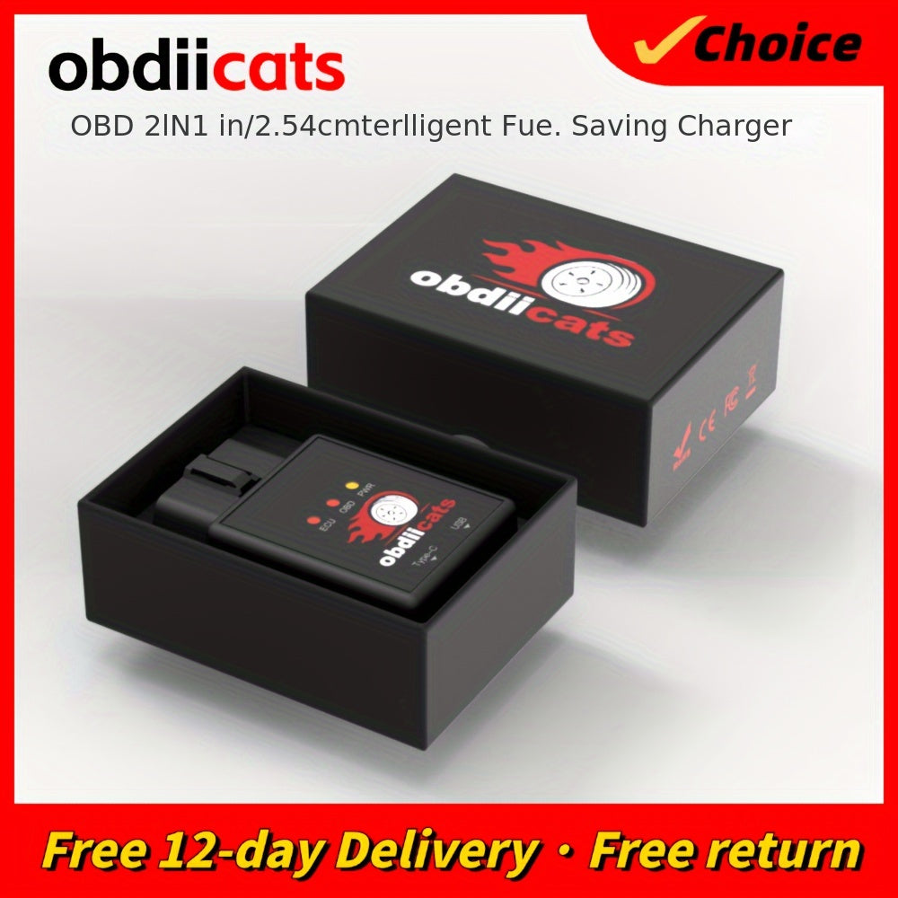 OBDIICAT 2-in-1 HK-V3FC Chip Tuner & USB Quick Charger - Increase Power, Torque & Fuel Efficiency with OBD2 Compatibility