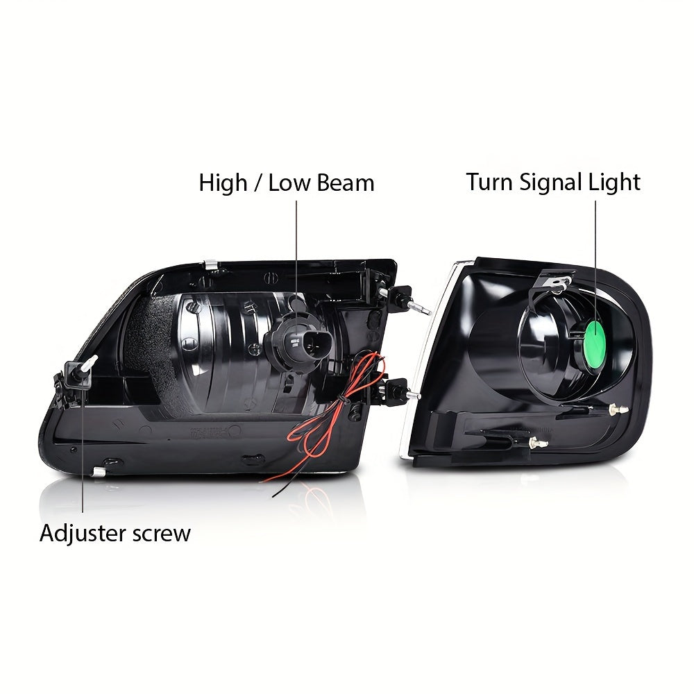 LED DRL Headlights & Corner Lights Fit For Ford For F-150 For Expedition 1997-2004 Clear Lens Black Housing Amber Reflector