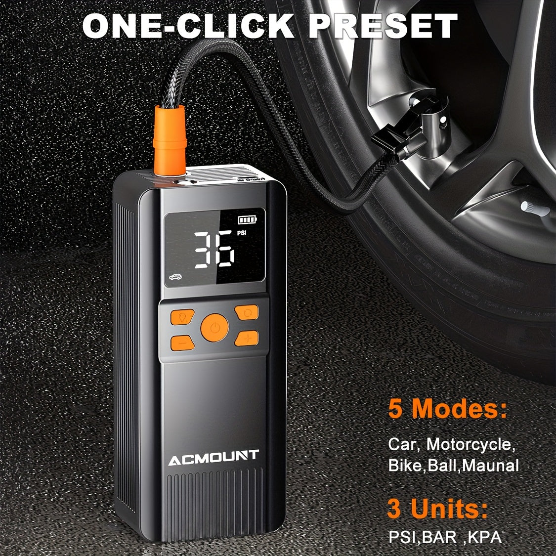 150PSI Portable Air Compressor Tire Inflator - 2X Faster Cordless Tire Pump with Digital Pressure Gauge, LED Light, USB Charging, and Rechargeable Lithium Battery - Perfect for Car, Bike, Motorcycle, and Ball Inflation