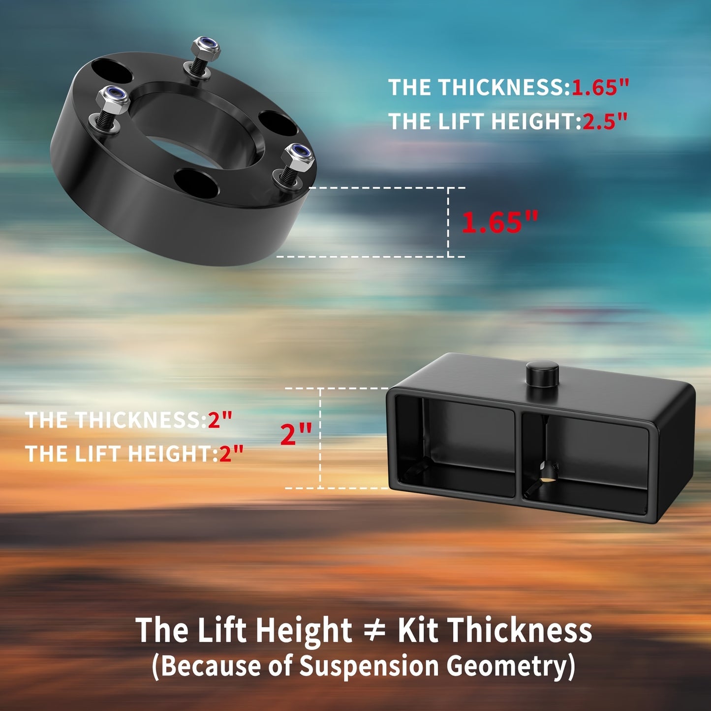 2.5" Front And 2" Rear Leveling Lift Kits for 2007-2023 pickup truck Sierra 1500, 2.5inch Front Strut Spacers And 2inch Rear Lift Blocks with Extended U Bolts