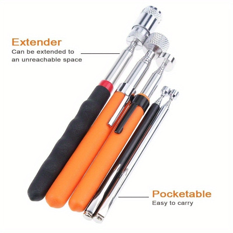 8lb Magnetic Pickup Tool with Ergonomic Orange Grip - Durable, Extendable Stainless Steel Rod for Easy Retrieval