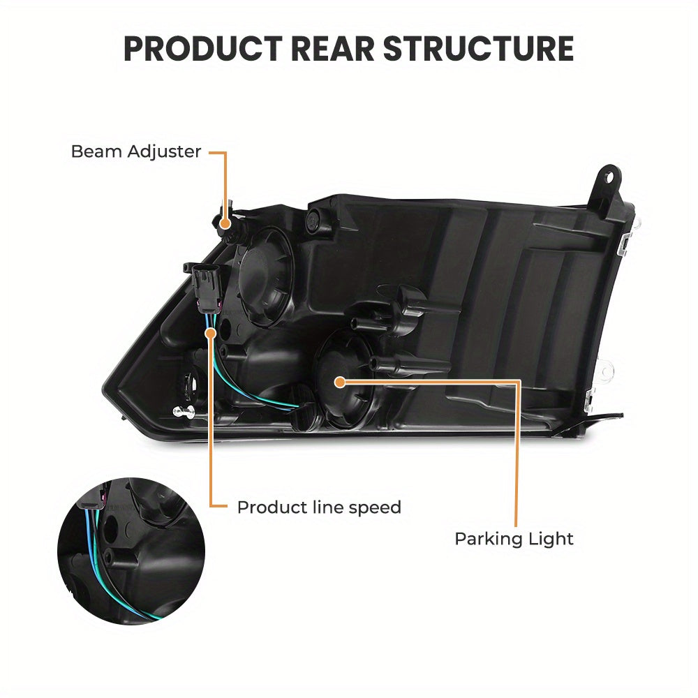 Headlight Plastic Housing + Lens For Dodge Ram 2009-2018 Headlight White, Black + Yellow, Clear Left Right Pair Halogen # CH2519135 CH2518135