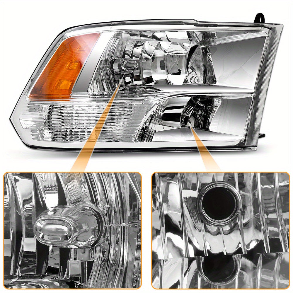 Headlight Plastic Housing + Lens For Dodge Ram 2009-2018 Headlight White, Black + Yellow, Clear Left Right Pair Halogen # CH2519135 CH2518135
