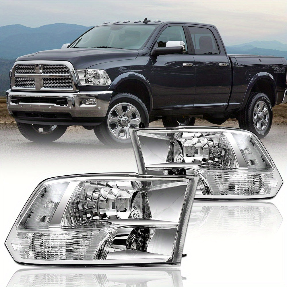 Headlight Plastic Housing + Lens For Dodge Ram 2009-2018 Headlight White, Black + Yellow, Clear Left Right Pair Halogen # CH2519135 CH2518135