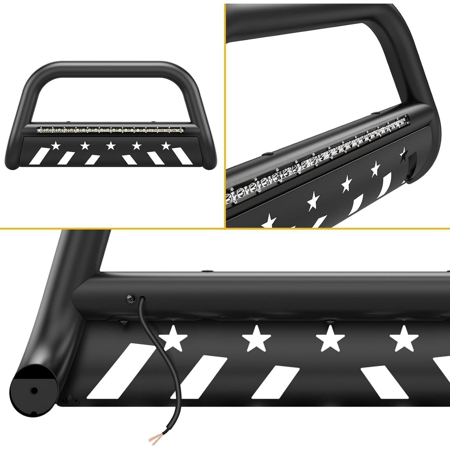 Led Bull Bar for Frontier 1500, MERXENG Bull Bar with LED Light Brush Push Front Bumper Grille Guard With Skid Plate, 3" Push Bar Tubing Grille Guard Replacement for Frontier 2005-2021