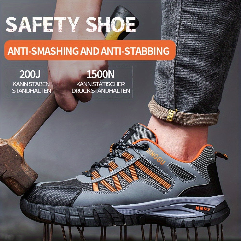 Men's Puncture-proof And Anti-slip Steel Toe Outdoor Rubber Soles Breathable Industrial Building Protective Shoes Deodorizing Soft-soled Labor Lightweight Flying Woven Men's Wear-resistant Lace Men's Anti-slip Kevlar Soft-sol