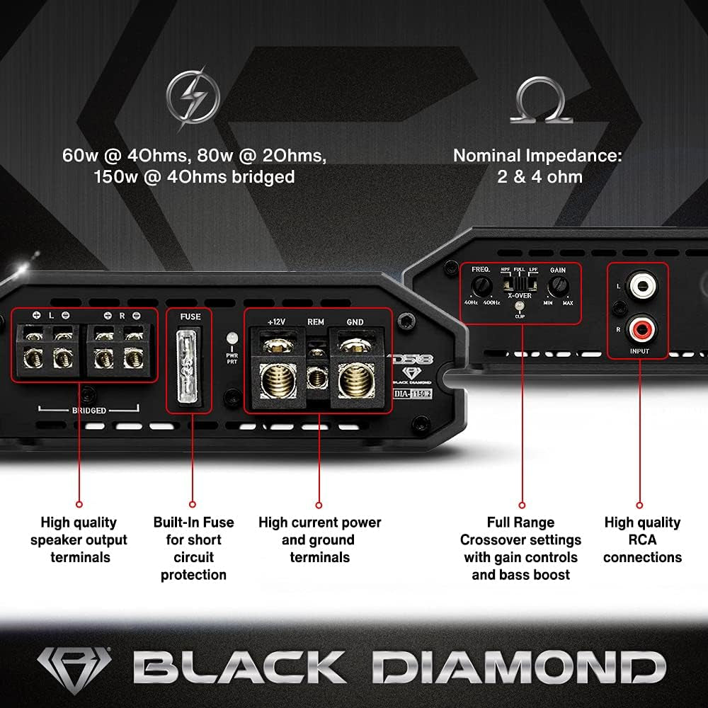 DIA-1150.2 Car Audio Amplifier – 2 Channel, Full Range, Class Ab, 1150 Watts