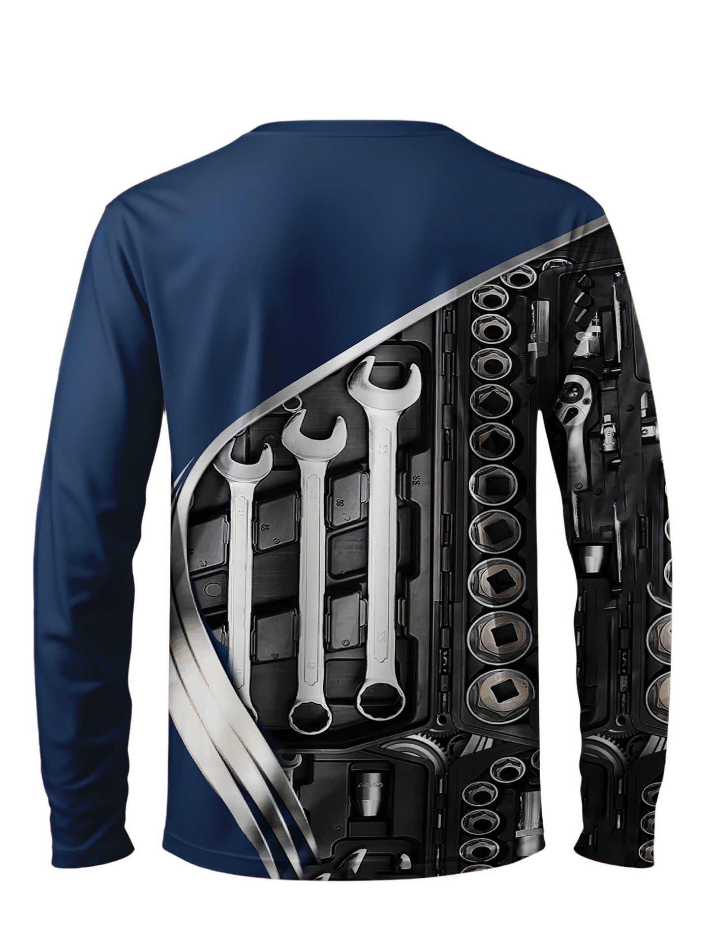 Long Sleeve Men's Fashion Tool Wrench Print Crew Neck T-Shirt for Casual Wear, Spring/Fall, Gift For Men