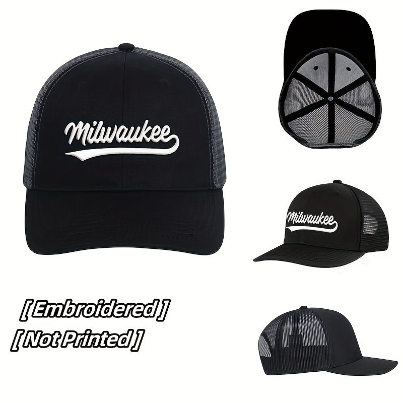 1pc Premium Embroidered City Name Black Mesh Breathable Duckbill Cap - Ultra-Lightweight, Adjustable, Ventilated, Soft, and Durable - Perfect for Outdoor Sports, Leisure, and Festive Celebrations like Christmas, Easter, and I