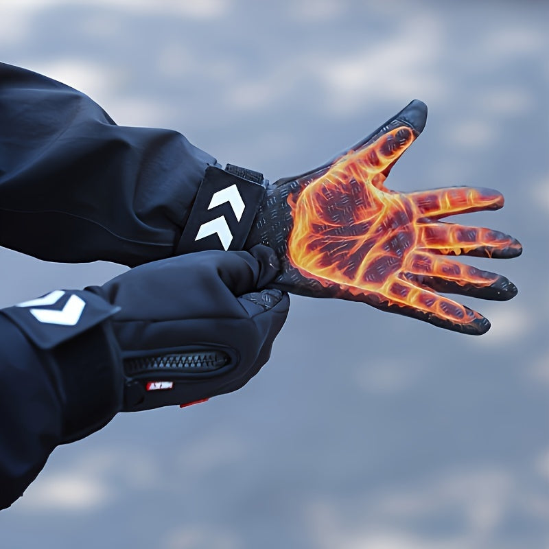 Men's Touchscreen-Compatible Winter Gloves - Windproof, Waterproof, Non-Slip Grip for Skiing & Cycling, Warm Fleece Lining