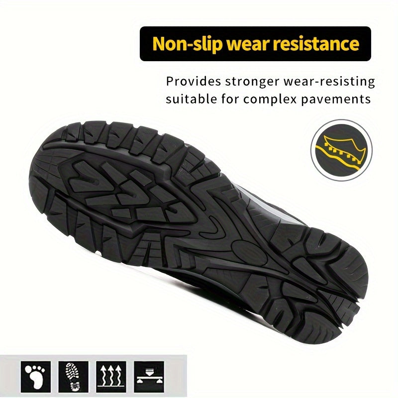 Men's Puncture-proof And Anti-slip Steel Toe Outdoor Rubber Soles Breathable Industrial Building Protective Shoes Deodorizing Soft-soled Labor Lightweight Flying Woven Men's Wear-resistant Lace Men's Anti-slip Kevlar Soft-sol