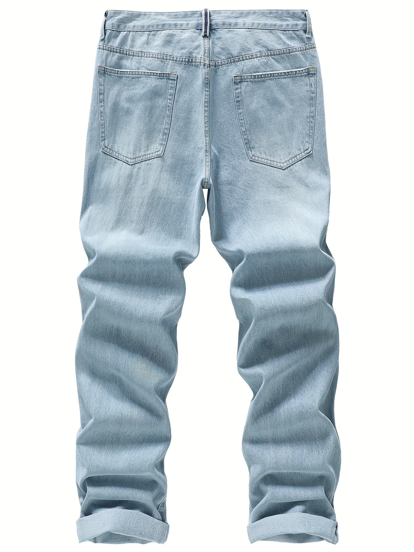Men's Non-Stretch Ripped Regular Fit Straight-Leg Denim Pants Jeans