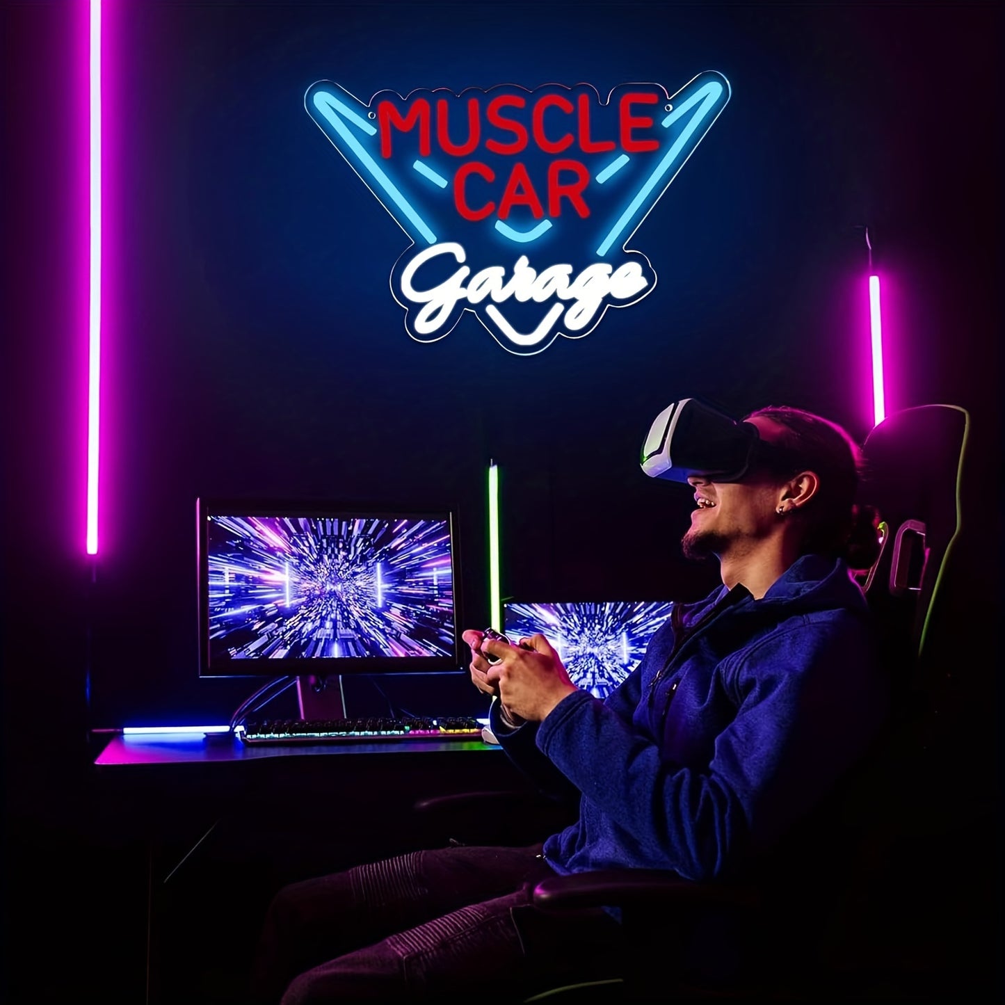 Muscle Car Garage LED Neon Sign - USB Powered, Polished Metal Finish for Man Cave, Bedroom, Auto Shop & Garage Decor