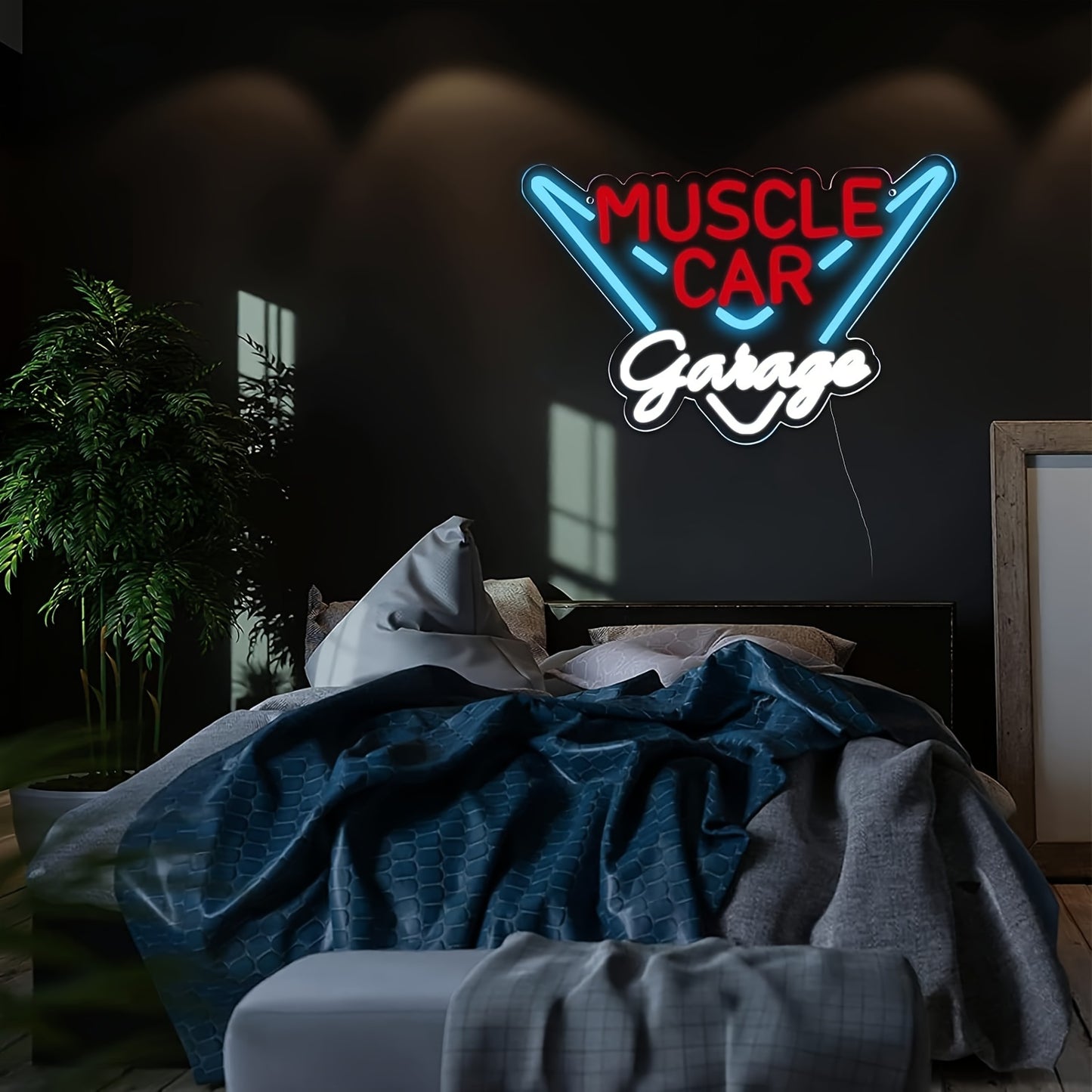 Muscle Car Garage LED Neon Sign - USB Powered, Polished Metal Finish for Man Cave, Bedroom, Auto Shop & Garage Decor