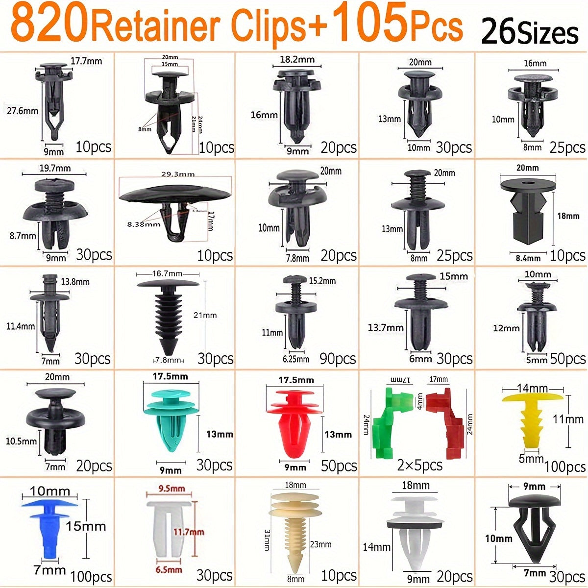 925pcs-100Pcs Auto Fastener Clip Kit Rivet Clips Auto Body Push Retainer Pin Rivet Bumper Door Trim Panel Retainer Repair