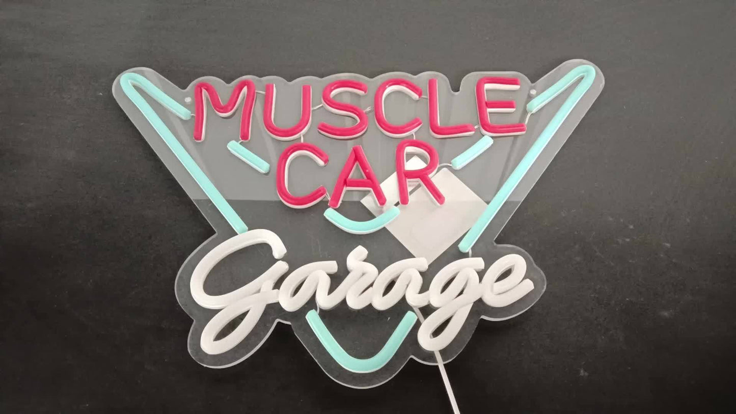 Muscle Car Garage LED Neon Sign - USB Powered, Polished Metal Finish for Man Cave, Bedroom, Auto Shop & Garage Decor