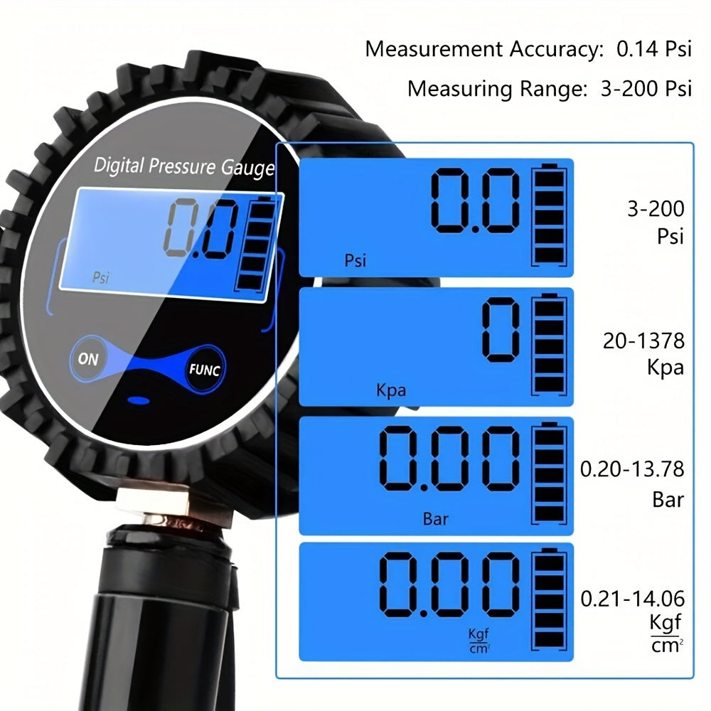 Accurate Digital Tire Inflator Gauge with Pressure Monitoring - Portable, Easy-to-Read Air Chuck for Truck, Car, Bike, and Motorcycle - Convenient, Space-Saving Design for Quick Inflation and Deflation