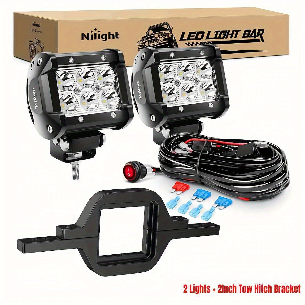 Nilight TZ-109 LED Light Bar 2PCS 18W Off Road Lights with 16AWG Wiring Harness Kit-2 Lead for Trucks Jeep UTV ATV Marine Boat