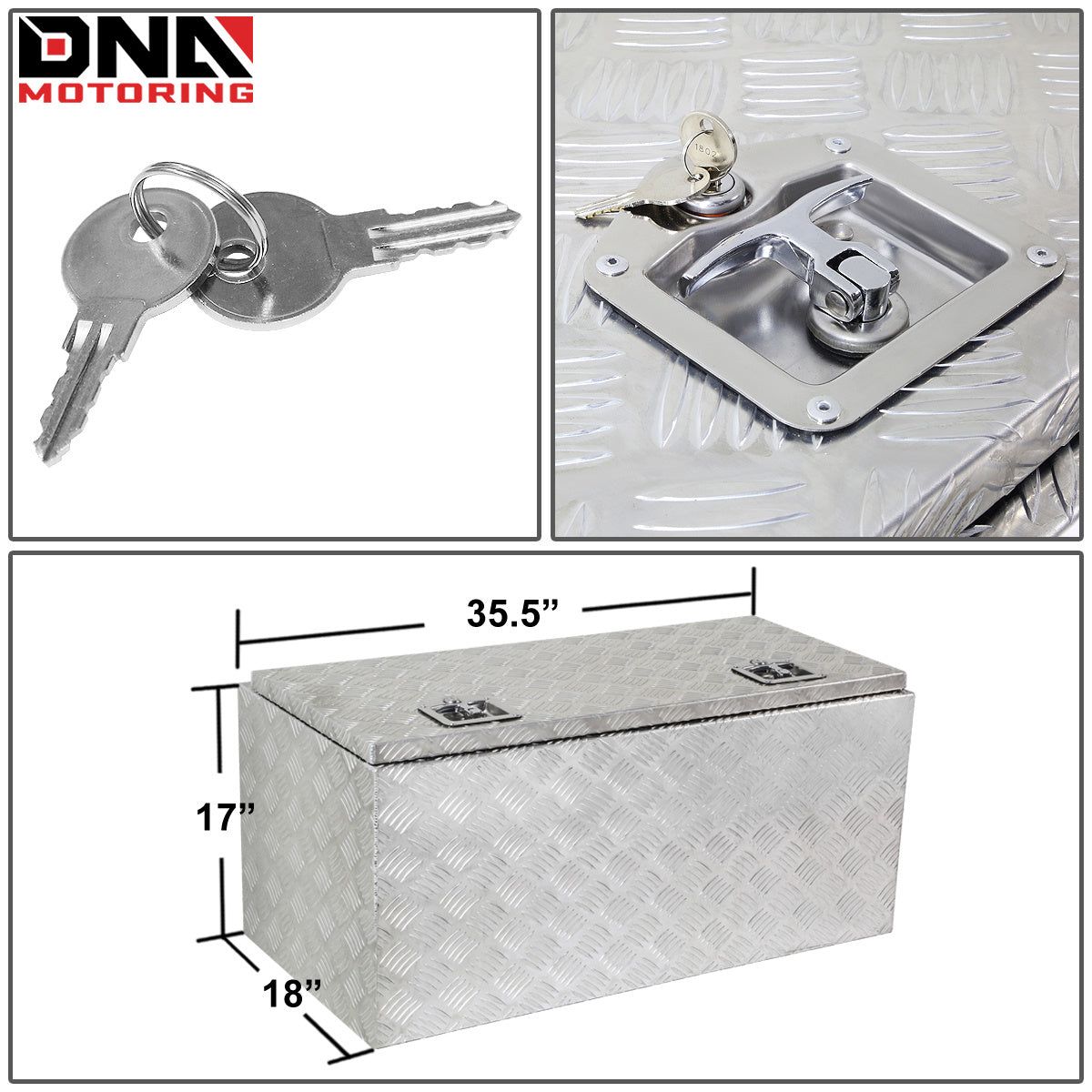DNA Motoring Aluminum Pickup Truck Bed Trailer Key Lock Storage Tool Box