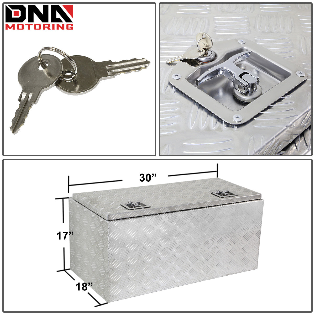 DNA Motoring Aluminum Pickup Truck Bed Trailer Key Lock Storage Tool Box