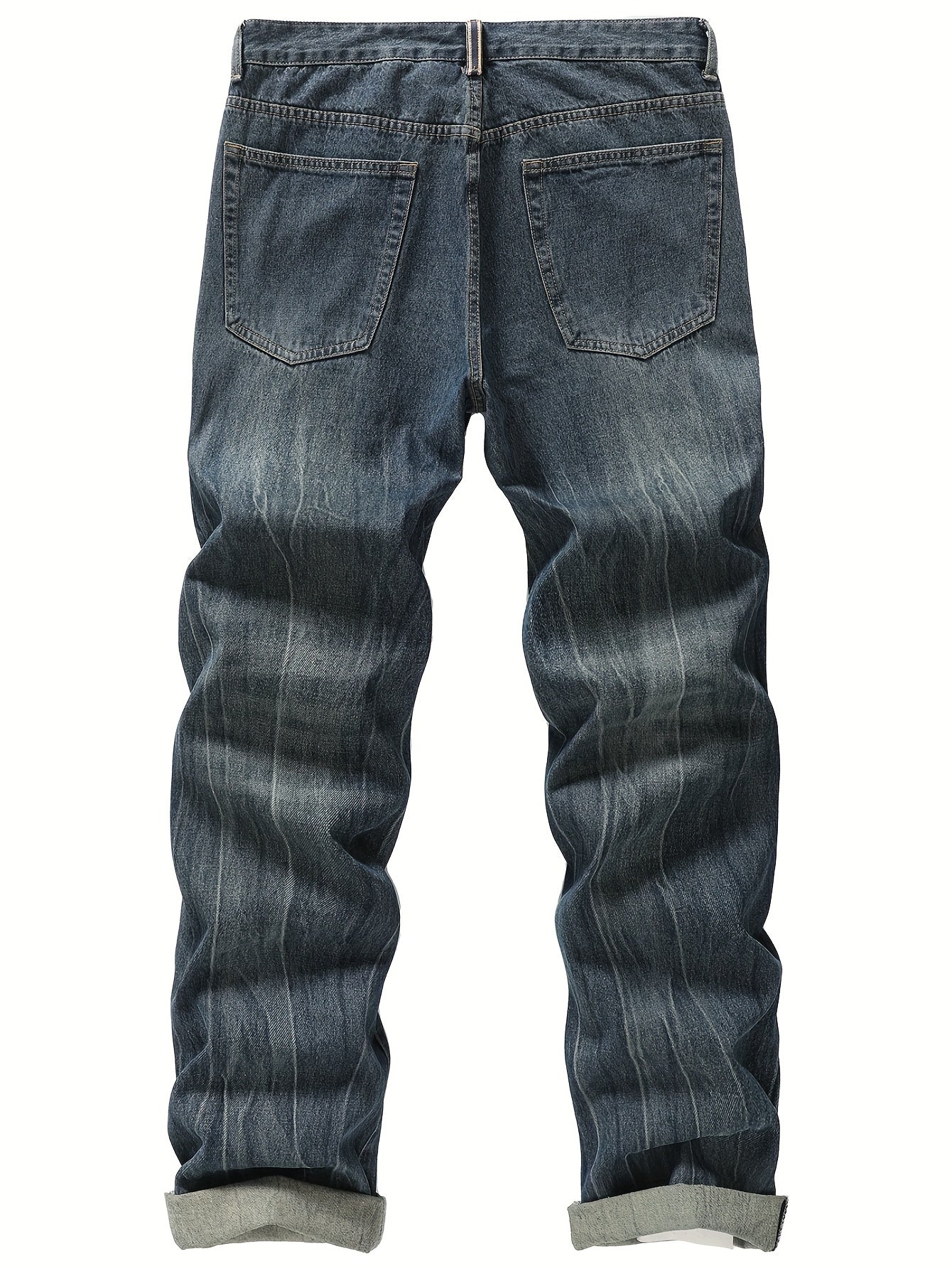 Men's Non-Stretch Ripped Regular Fit Straight-Leg Denim Pants Jeans