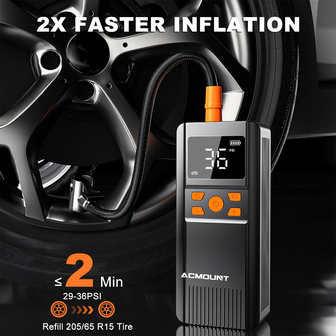 150PSI Portable Air Compressor Tire Inflator - 2X Faster Cordless Tire Pump with Digital Pressure Gauge, LED Light, USB Charging, and Rechargeable Lithium Battery - Perfect for Car, Bike, Motorcycle, and Ball Inflation