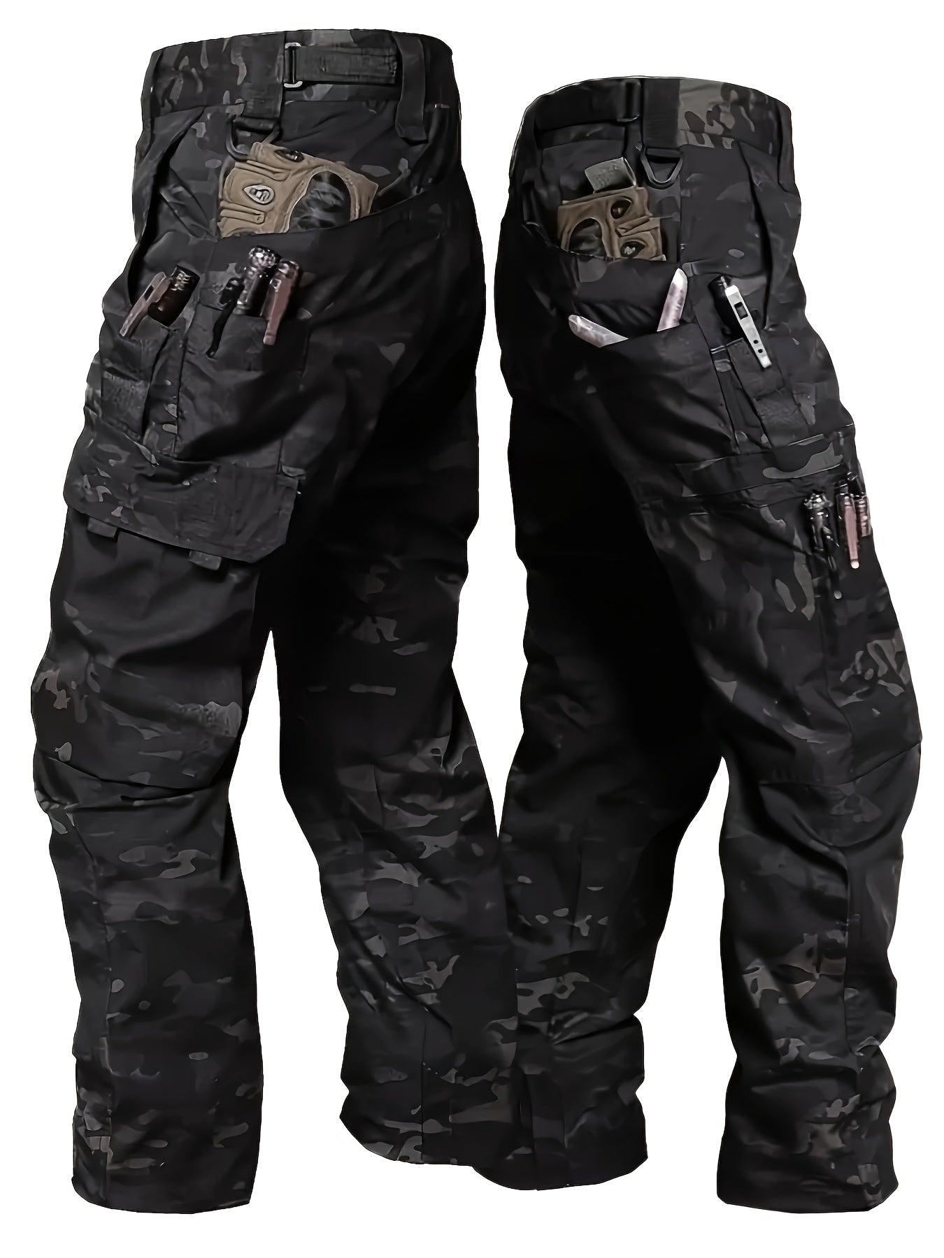 Men's Multi-Pocket Cargo Pants - Waterproof, Durable & Tear-Resistant for Outdoor Activities like Hiking, Camping, Hunting | All-Season Polyester Workwear