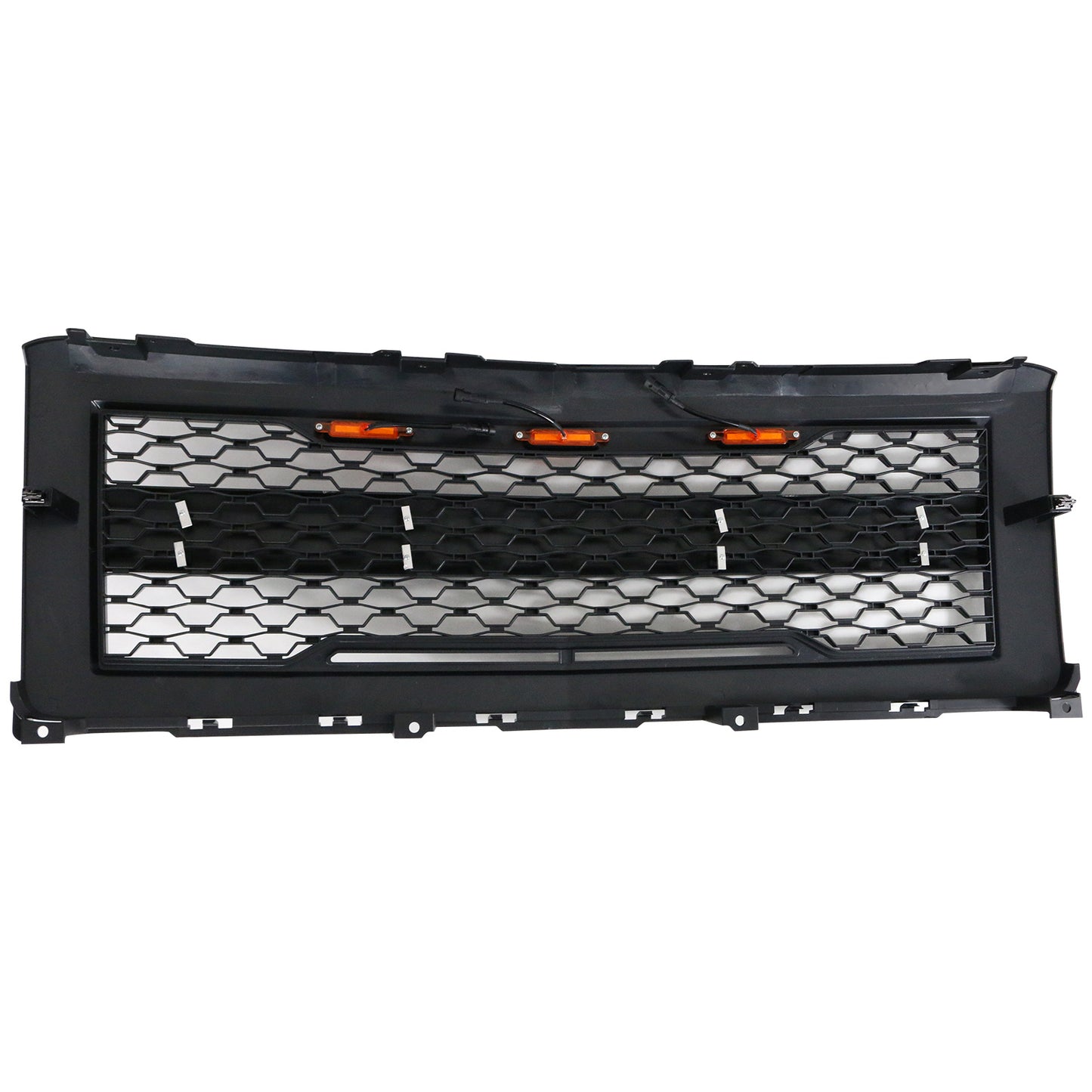 For Chevy For Silverado 1500 14-15 Front Bumper Hood Mesh Grille Guard with Amber Signal Light Gloss Black