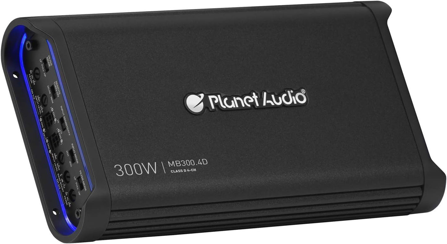 MB300.4D 4 Channel Class D Car Amplifier - 1200 Watts, 2 Ohm Stable, Digital, Full Range, Mosfet Power Supply, Great for Speakers and Subwoofers