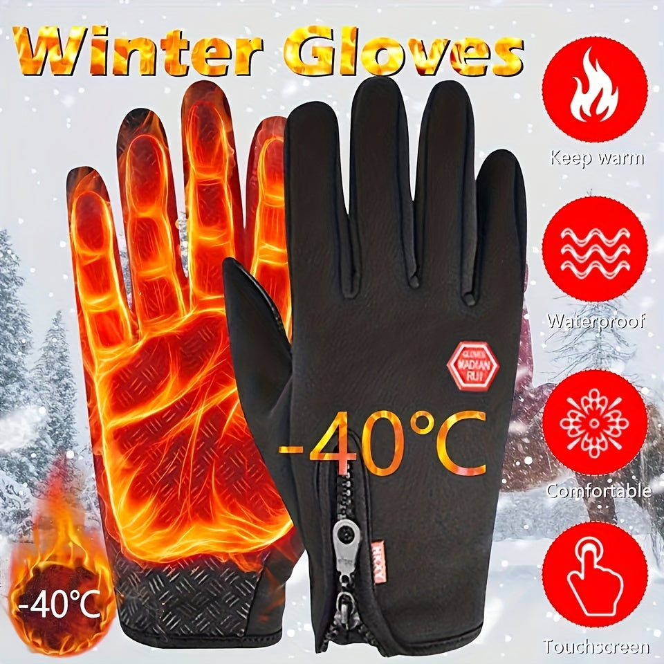 Men's Touchscreen-Compatible Winter Gloves - Windproof, Waterproof, Non-Slip Grip for Skiing & Cycling, Warm Fleece Lining