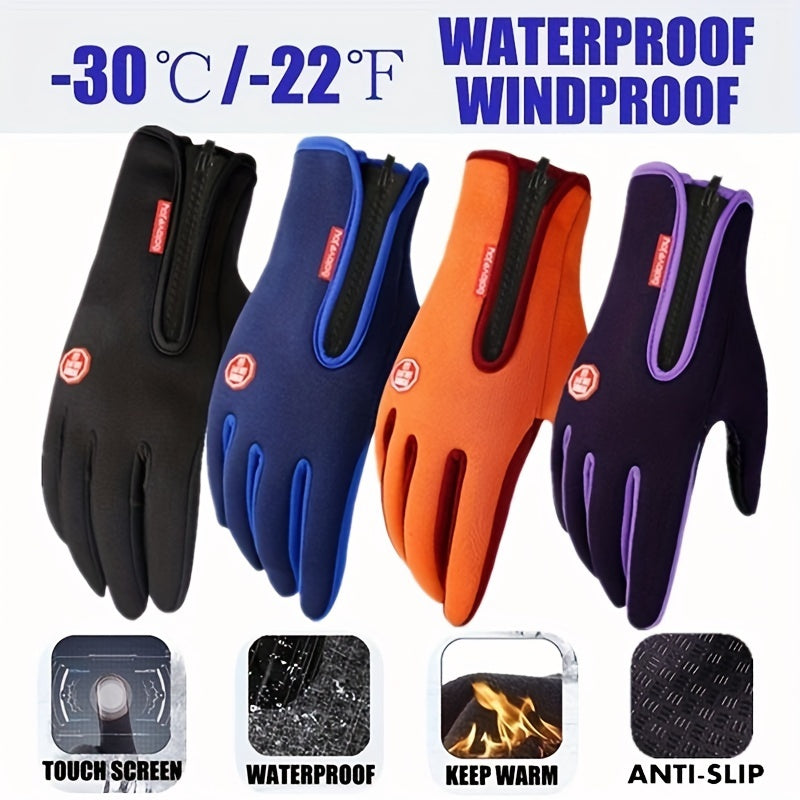 Men's Touchscreen-Compatible Winter Gloves - Windproof, Waterproof, Non-Slip Grip for Skiing & Cycling, Warm Fleece Lining