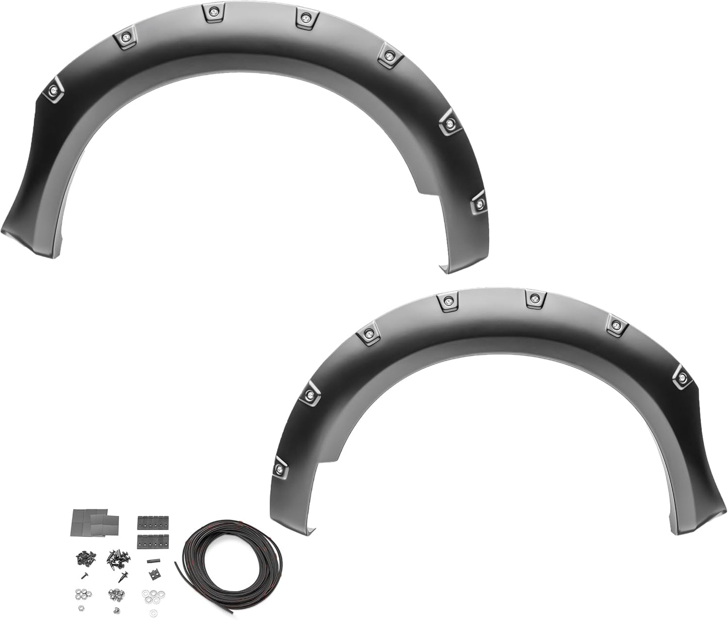 Boss Pocket/Rivet Style Rear Fender Flares | 2-Piece Set, Black, Smooth Finish | 40085-02 | Fits 2007-2013 GMC Sierra 1500; 2007-2014 Sierra 2500 HD
