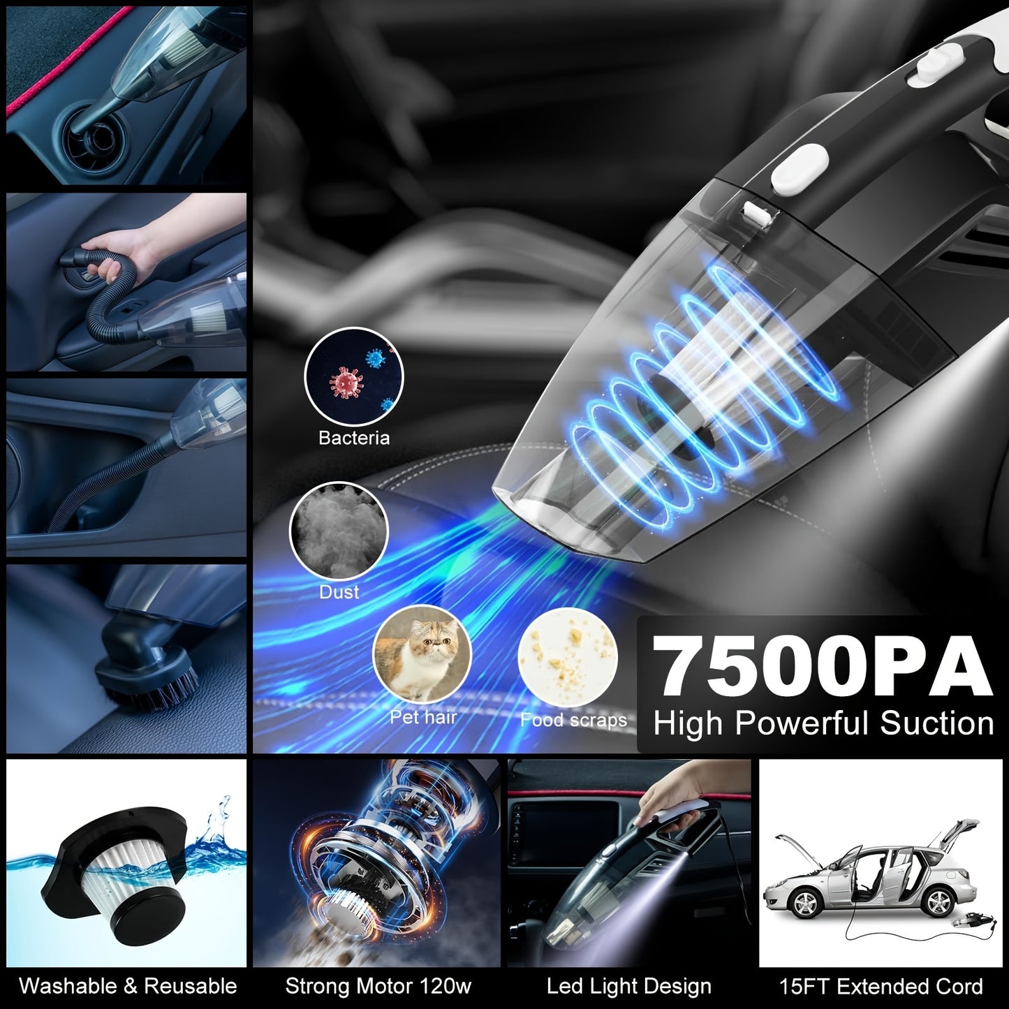 41pcs High Power Car Cleaning Kit: Complete Car Care Tools with Handheld Vacuum, Collapsible Bucket, Windshield Tool, Gel, Snow Shovel, Tire Brush, and More