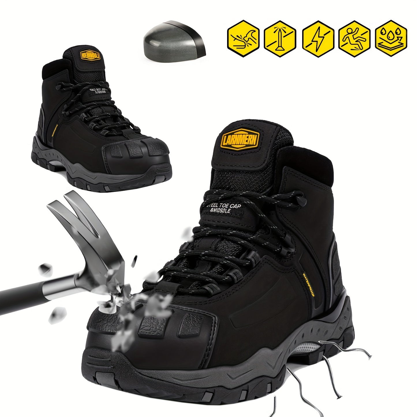 Durable Waterproof Steel Toe Boots for Women, Puncture Resistant and Anti Slip Industrial Work Shoes with Anti-Static Feature