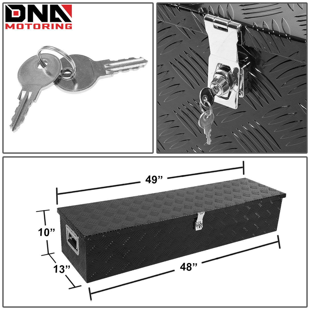 DNA Motoring Aluminum Pickup Truck Bed Trailer Key Lock Storage Tool Box