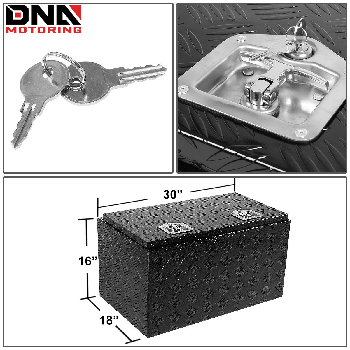 DNA Motoring Aluminum Pickup Truck Bed Trailer Key Lock Storage Tool Box