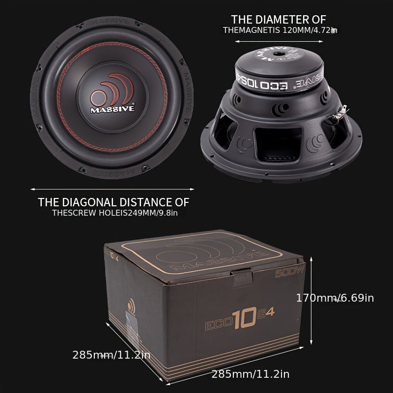 High-Power 500W Car Subwoofer - 10" Enhanced Bass Speaker for Audio Upgrade, Touch Control, Stereo Sound, Ideal for DVD/Surround Systems