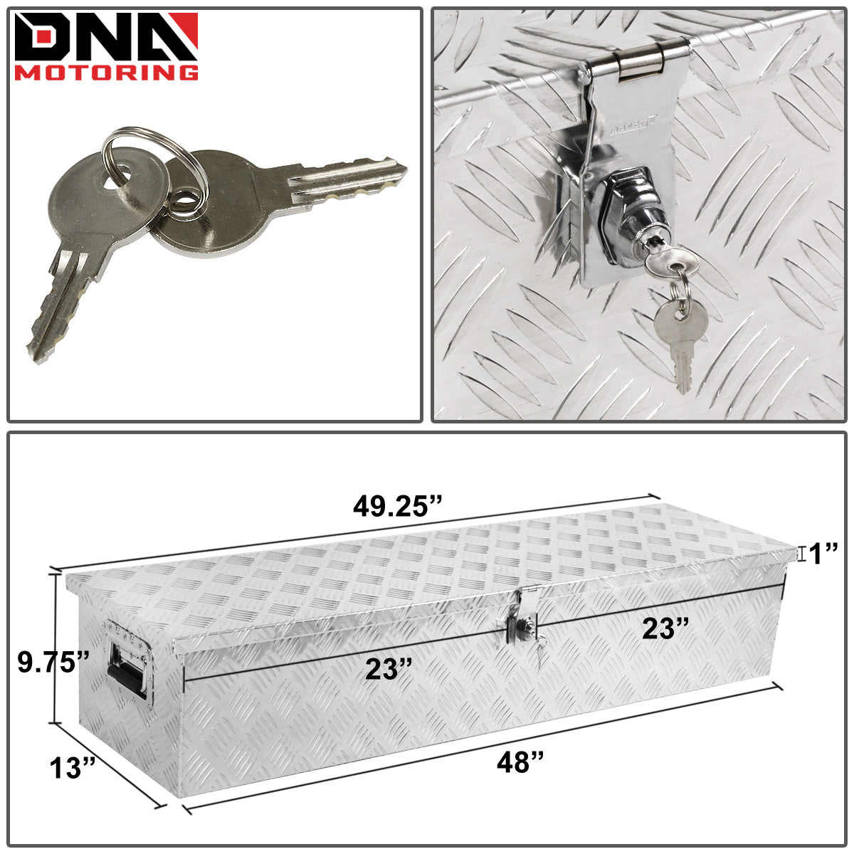 DNA Motoring Aluminum Pickup Truck Bed Trailer Key Lock Storage Tool Box