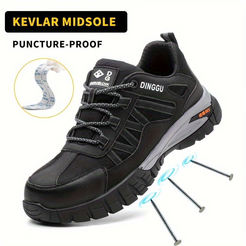 Men's Puncture-proof And Anti-slip Steel Toe Outdoor Rubber Soles Breathable Industrial Building Protective Shoes Deodorizing Soft-soled Labor Lightweight Flying Woven Men's Wear-resistant Lace Men's Anti-slip Kevlar Soft-sol