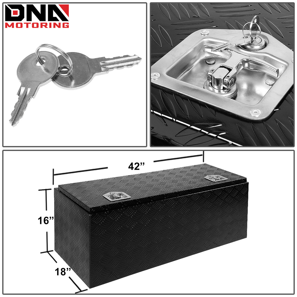 DNA Motoring Aluminum Pickup Truck Bed Trailer Key Lock Storage Tool Box