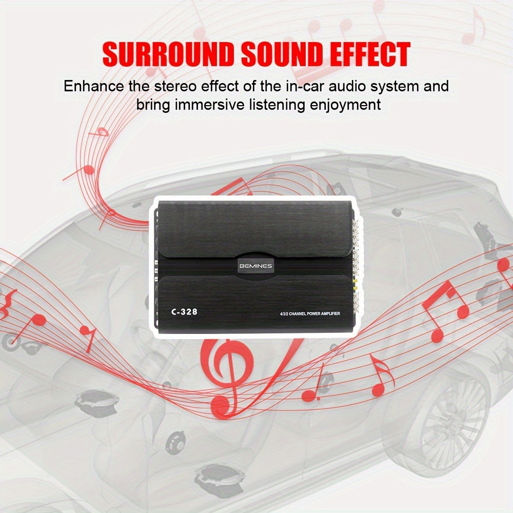 MAX.3800W 4-channel Class A/B Car Stereo Amplifier, RMS.4*80W High Output, 2/4 Ohm Stable, High/low Level Input, Bridgeable, Good Heat Dissipation, Improved Sound Quality, Suitable For Speakers And Subwoofers